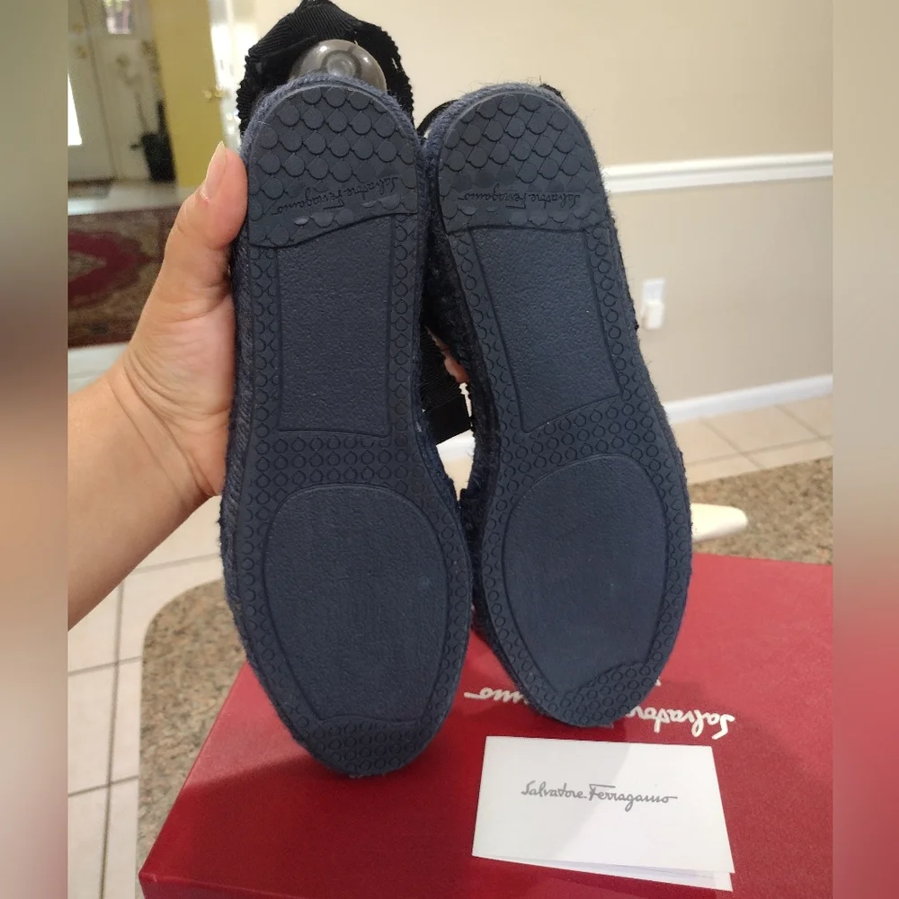 Salvatore Ferragamo Black Suede Espadrilles size 8 m .
